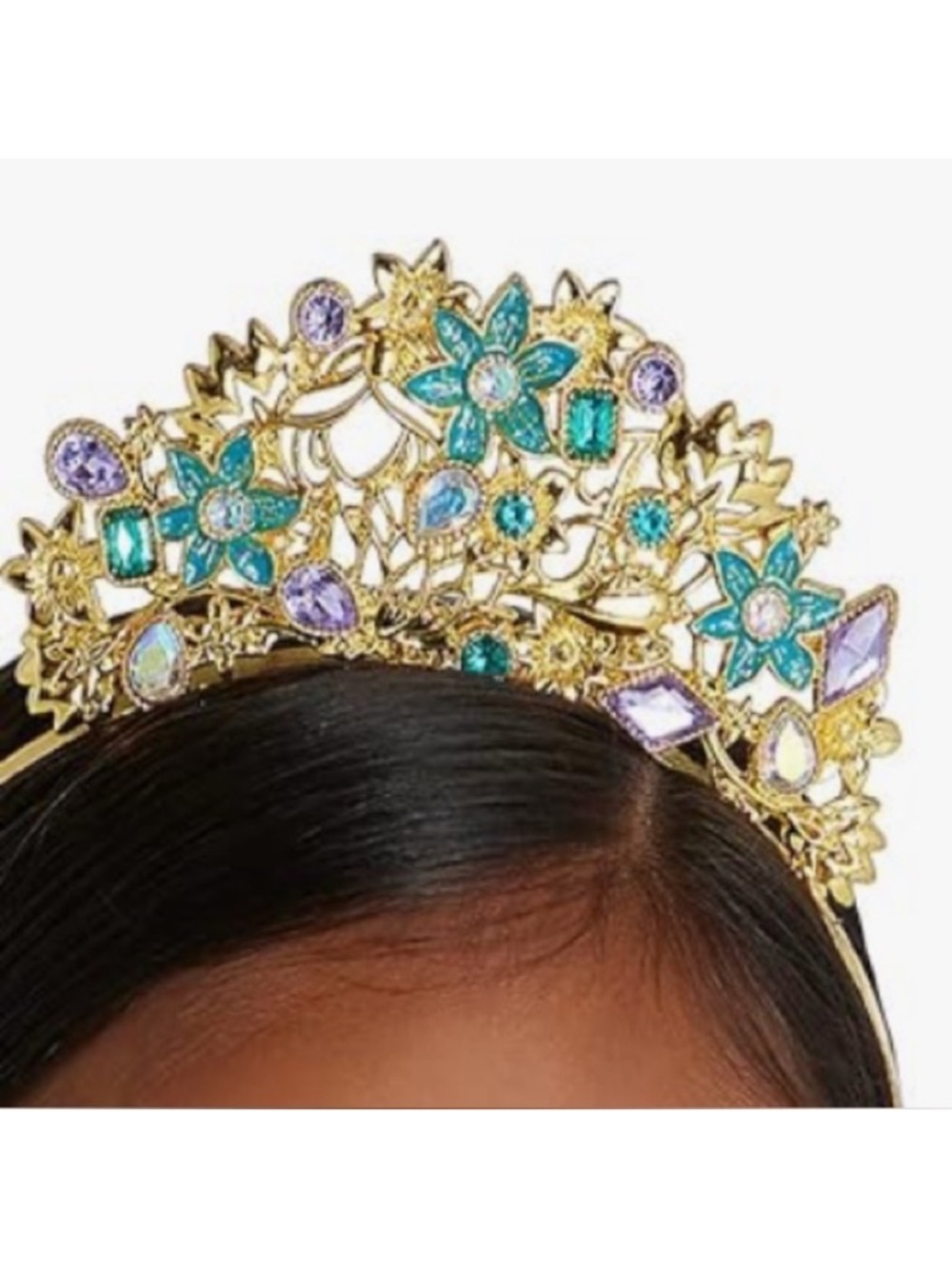 Disney Jasmine Crown - Gold Floral Jewel Tiara Headband for Kids - Teal & Purple